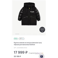 Детская зимняя куртка Gullive*r  для мальчиков на искусственном пуху из комбинированных материалов: матовой и глянцевой плащовок, экспорт в Россию ✔️ Цена на оф.сайте со скидкой 18 тыс.руб.