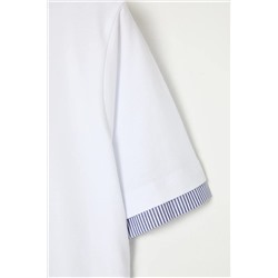 Beyaz Yaka ve Etek Ucunda Çizgili Poplin Detaylı Örme Büyük Beden T-shirt TBBSS25BF00003