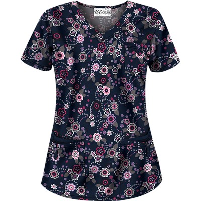 UA Floral Extravaganza Navy Scrub Top