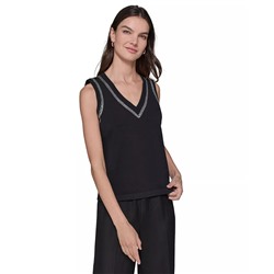 KARL LAGERFELD PARIS Women's Embellished V-Neck Sleeveless Sweater