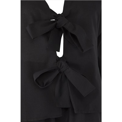 Siyah Bağlama Detaylı Beachwear Büyük Beden Alt-Üst Takım TBBSS25CP00001