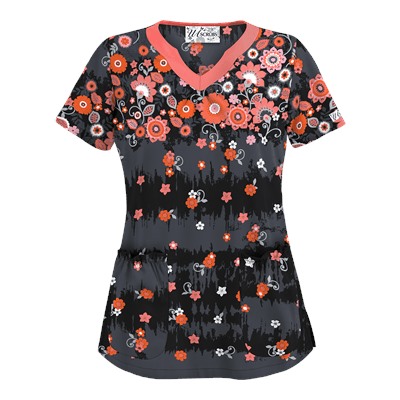 UA Artisan Flower Pewter Scrub Top