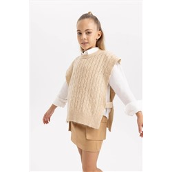 Defacto Kız Çocuk Regular Fit Bisiklet Yaka Triko Süveter X9524A623WN