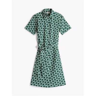 Monogram Print Belted Shirtdress