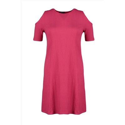 Fuşya A-line Cut-Out Detaylı Örme Elbise TBBSS22EL2986