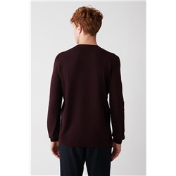 Bordo V Yaka Tüylenme Yapmayan Regular Fit Standart Kesim Triko Kazak