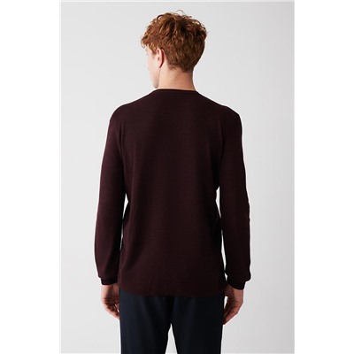 Bordo V Yaka Tüylenme Yapmayan Regular Fit Standart Kesim Triko Kazak
