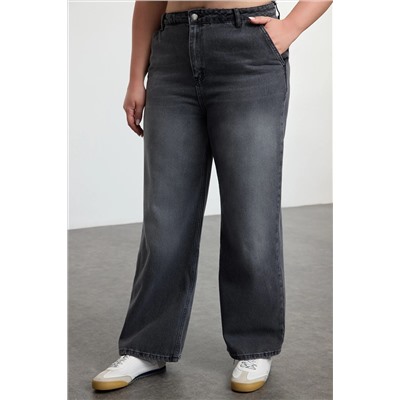 Antrasit Yüksek Bel Geniş Paça Büyük Beden Wide Leg Jeans TBBSS24CJ00048