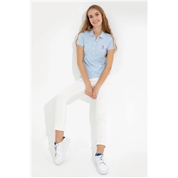 Kadın Açık Mavi Basic Polo Yaka Tişört