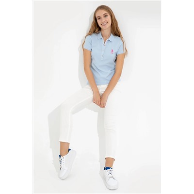 Kadın Açık Mavi Basic Polo Yaka Tişört