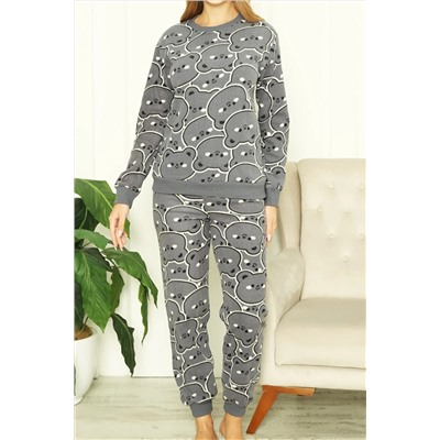 Nicoletta Kadın Peluş Pijama Takimi Welsoft GRİ 94123