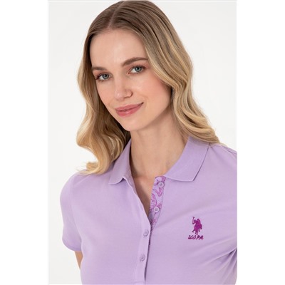 Kadın Lila Basic Polo Yaka Tişört