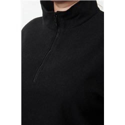 Siyah  Dik Yaka Fermuarlı Selanik İnce Örme Sweatshirt TBBAW23AO00006