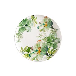 Блюдо, 37 см, керамика, круглое, белое, Зеленые цветы, Botanical, 60029