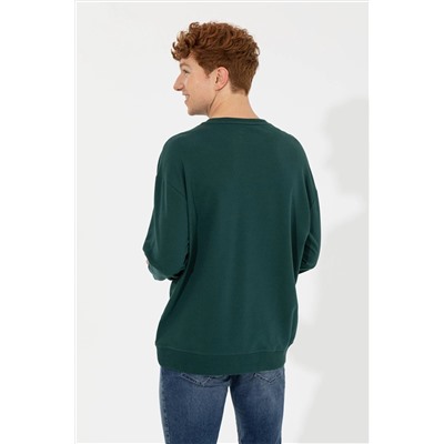 Erkek Yeşil Bisiklet Yaka Sweatshirt