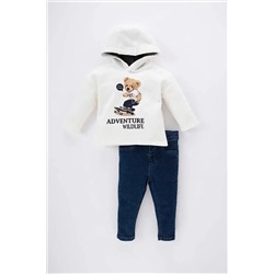 Defacto Erkek Bebek Ayıcık Baskılı Sweatshirt Jean Pantolon 2'li Takım B3352A5NM28mc