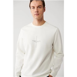 Avva Erkek Beyaz Interlok Kumaş Bisiklet Yaka Slogan Baskılı Sweatshirt A32y1207 A32Y1207
