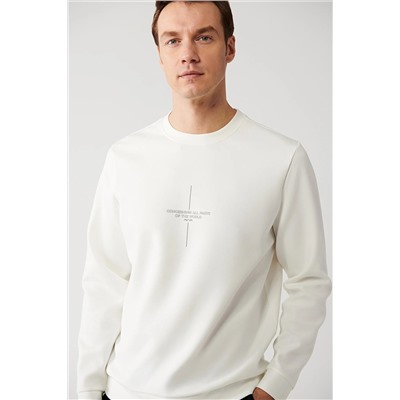 Avva Erkek Beyaz Interlok Kumaş Bisiklet Yaka Slogan Baskılı Sweatshirt A32y1207 A32Y1207