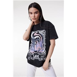 Lee, Loose Fit Rahat Kesim %100 Pamuk Bisiklet Yaka Yıkamalı Siyah Tişört