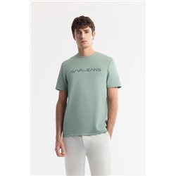 Avva, Erkek Mint Yeşil Bisiklet Yaka Reflektör Baskılı İnterlok T-Shirt A51Y1037