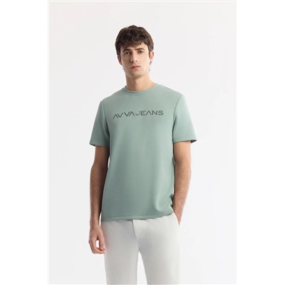 Avva, Erkek Mint Yeşil Bisiklet Yaka Reflektör Baskılı İnterlok T-Shirt A51Y1037
