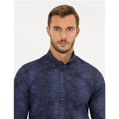 Lacivert Slim Fit Uzun Kollu Gömlek