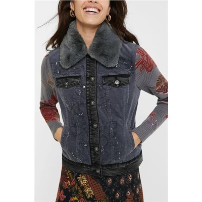 Chaqueta bimateria pana fina cuello desmontable