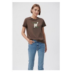 Mavi Kedi Baskılı Kahverengi Tişört Slim Fit / Dar Kesim 1611704-81959