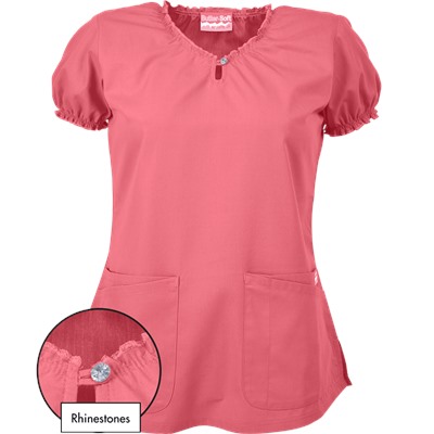 Butter-Soft Scrubs by UA™ Keyhole Neck Top w/ Rhinestone Detail