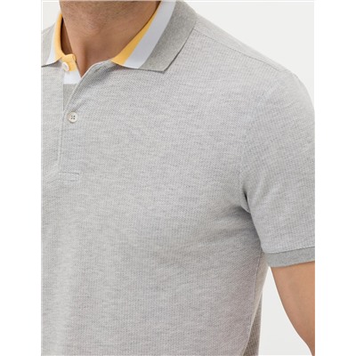 Açık Gri Melanj Slim Fit Dokulu Polo Yaka Tişört