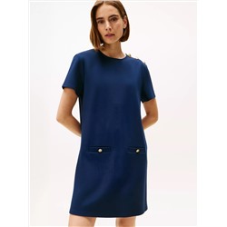 Gold-Button Ponte Shift Dress