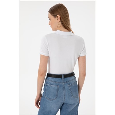 Kadın Beyaz Basic Polo Yaka Tişört