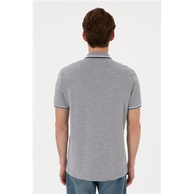 Erkek Regular Fit Polo Yaka Gri Melanj Basic Tişört