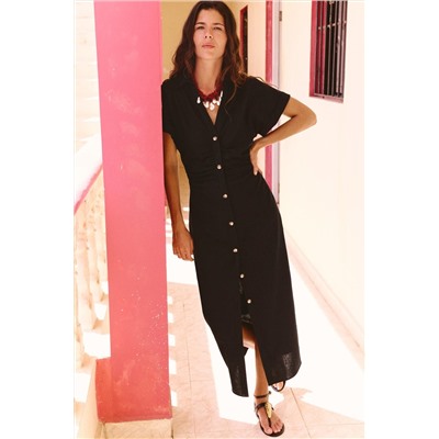 LINEN BLEND MIDI DRESS