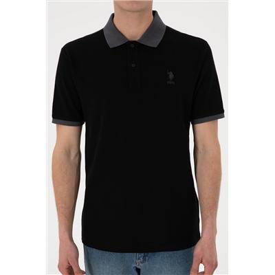 Erkek Regular Fit Polo Yaka Siyah Basic Tişört