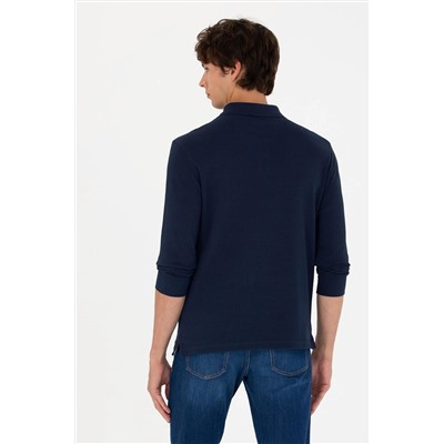 Erkek Lacivert Basic Polo Yaka Sweatshirt