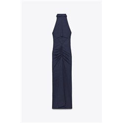 LONG HALTER NECK GATHERED DRESS