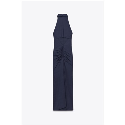 LONG HALTER NECK GATHERED DRESS