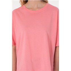 Kadın Pembe Oversize Bisiklet Yaka Tişört