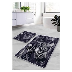 Pilloveland Kaymaz Taban Yıkanabilir 2’li Banyo Paspası - Zebra Desenli 60*100 Cm - 50*60 Cm TYC00849898869