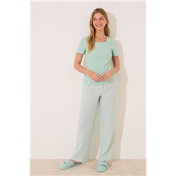 Pijama largo manga corta algodón verde rayas
