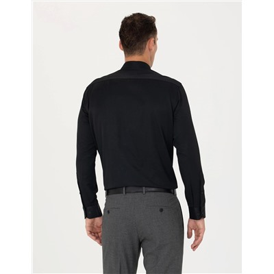 Siyah Regular Fit Uzun Kollu Basic Gömlek
