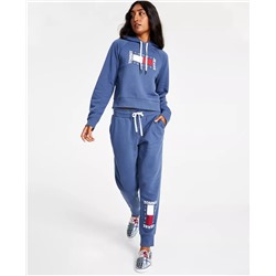 TOMMY JEANS Women's Fleece Flag-Logo Graphic Drawstring Jogger Pants
