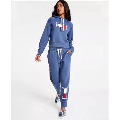 TOMMY JEANS Women's Fleece Flag-Logo Graphic Drawstring Jogger Pants