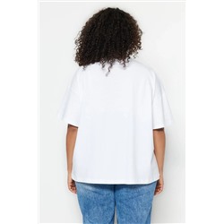Beyaz Yaka Ribanalı Geniş Kalıp Basic %100 Pamuk Örme T-shirt TBBSS23BF00017
