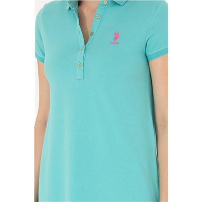 Kadın Mint Polo Yaka Mini Boy Örme Elbise