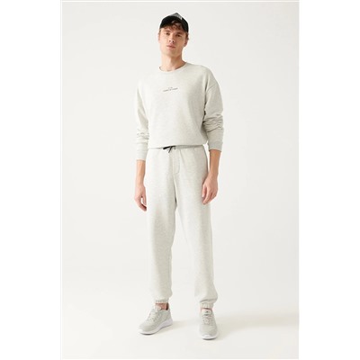 Avva Gri Beli Bağcıklı Paçası Lastikli Pamuklu Nefes Alan Comfort Fit Baskılı Jogger Eşofman Altı A31Y3418