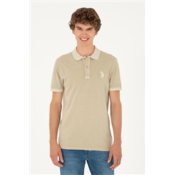 Erkek Slim Fit Polo Yaka Açık Haki Basic Tişört