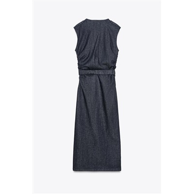 Z1975 DRAPED DENIM MIDI DRESS WITH BELT
