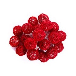 Тайская гирлянда из ротанговых шариков красная / Lightening balls rattan red
